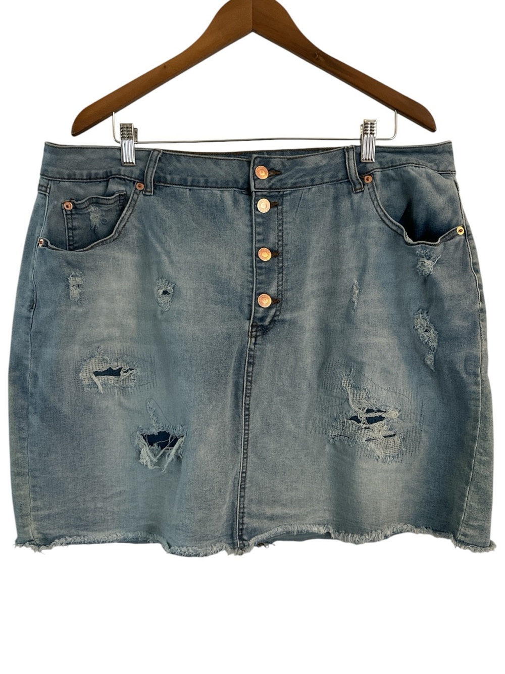 Mini Skirt Denim Jean Distressed Details Button Fly Plus Size 22 W